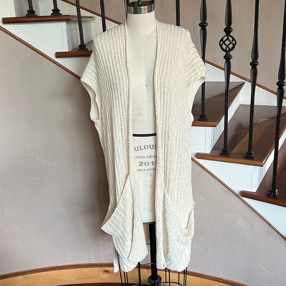 Free People cap sleeve long knit cardigan size:s